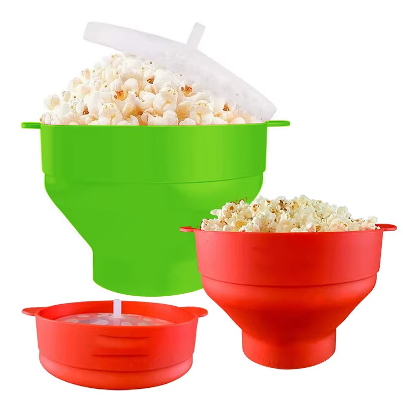 Silicone Microwave Popcorn Popper BPA Free Collapsible Popcorn Bowl Microwavable Pop Corn Maker with Lid Dishwasher Safe