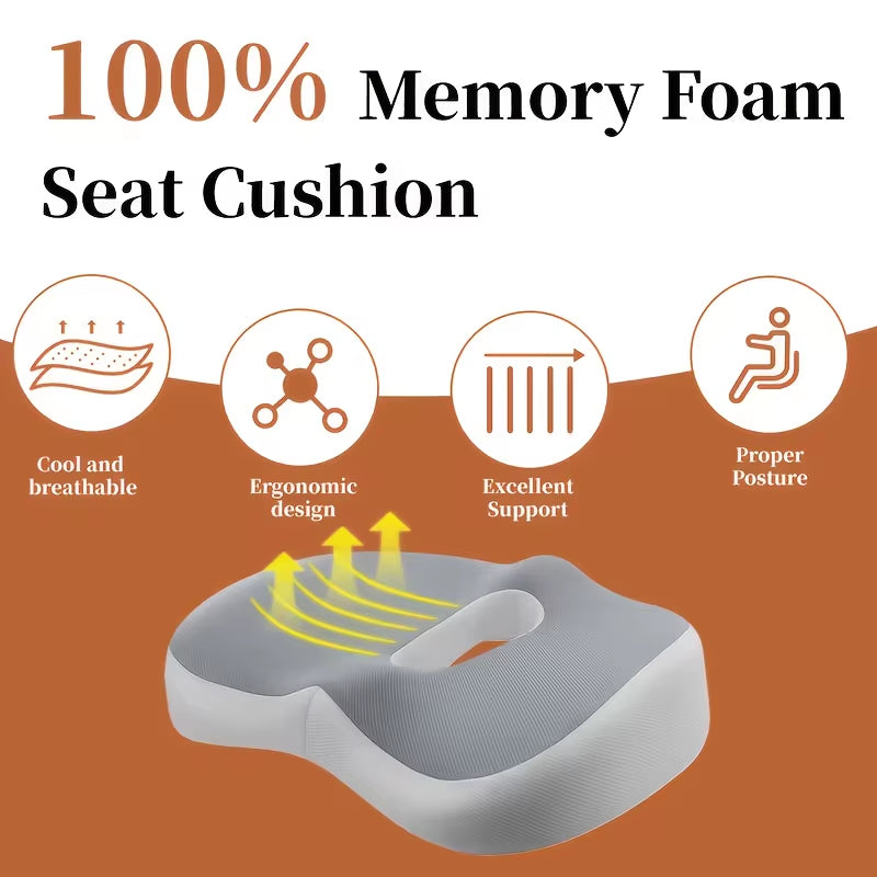1Pc Ergonomic Memory Foam Coccyx Cushion - Office Chair Support, Washable, Wheelchair and Car Seat Comfort Contour Design | Soft