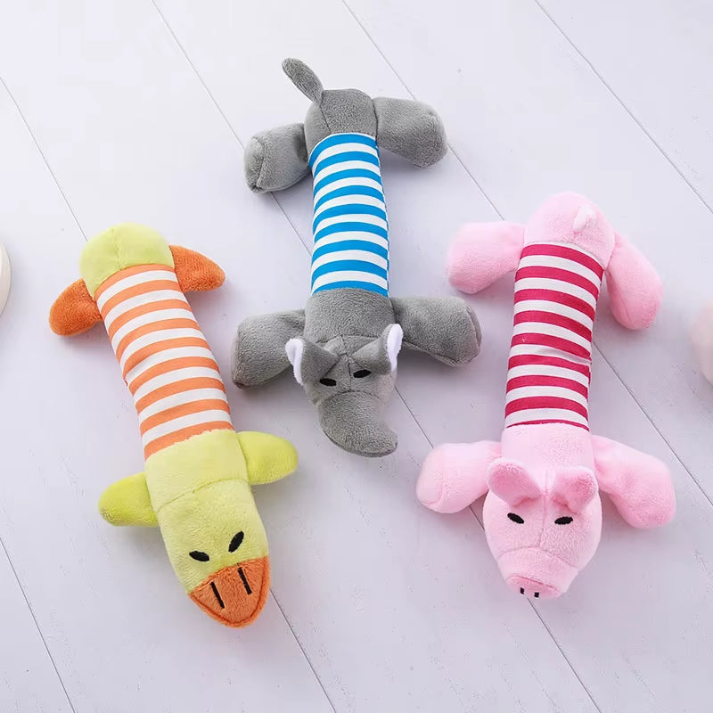 Cartoon Plush Pet Dog Toy Bite Resistant Decompression Duck Piglet Elephant Shapes with Cute Sounds for Cats and Dogs