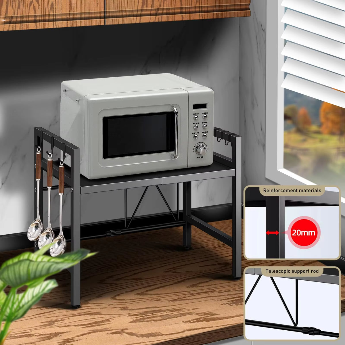 Kitchen Storage Rack Microwave Shelf Condiment Organizer Shelf Tableware Storage Expandable 42-64Cm Moisture and Rust