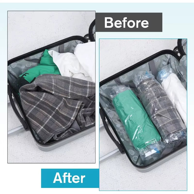 4 PCS Roll up Compression Bags, 19 X 14" Vacuum Travel Bag, Roll-Up Space Saver Bags for Travel, Vacuum Seal Storage Bag for Packing Clothing Suitcases Luggage Home Organizers, No Pump Needed