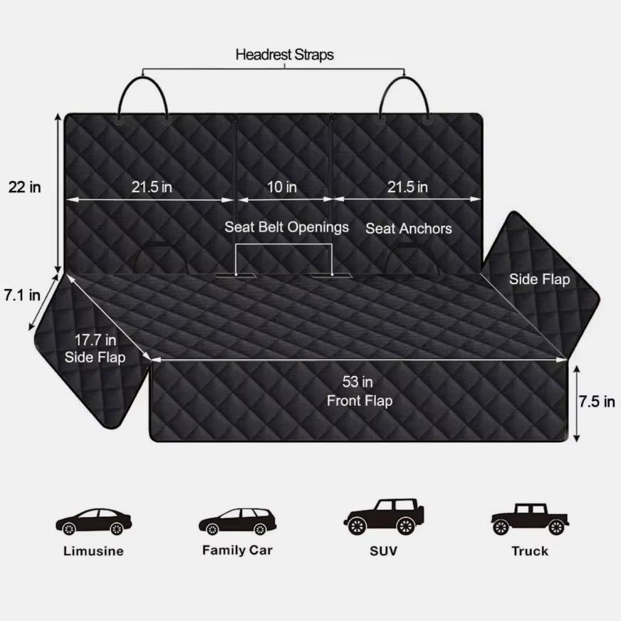 Dog Seat Cover Hammock for Back Seat Durable Waterproof Car Truck Suv Seatbelt