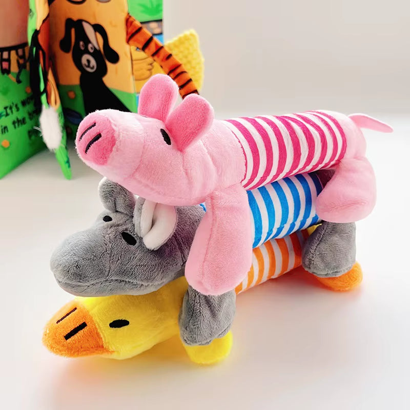 Cartoon Plush Pet Dog Toy Bite Resistant Decompression Duck Piglet Elephant Shapes with Cute Sounds for Cats and Dogs